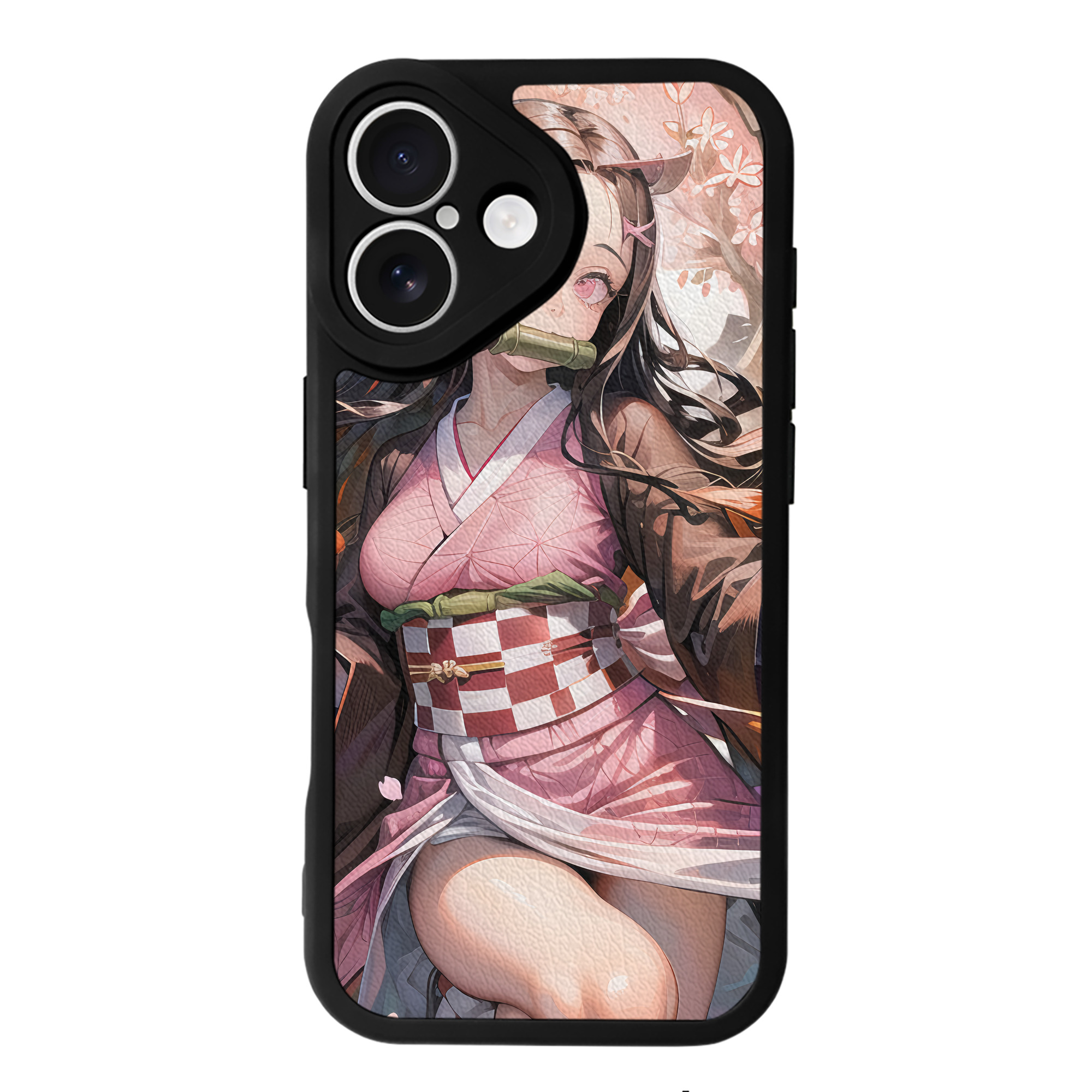 （画像用） 鬼滅の刃（きめつのやいば）竈門 禰󠄀豆子／かまど ねずこ Kamado Nezuko 【iPhone 16シリーズ対応】シリコンスマホケース（レザー調） 材質：シリコン